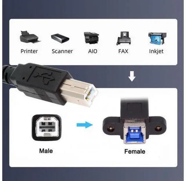 Alt view image 6 of 7 - USB 3.0 Type-B Female to USB2.0 Type-B Male Cable Extension 5Gbps for Disk SSD Camera Data 30cm