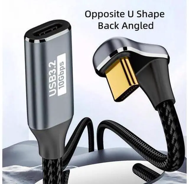 Alt view image 5 of 7 - 0.5M Opposite U Shape Back Angled USB-C USB 3.1 Type C Male to Female Extension Data Cable 10Gbps 100W with Sleeve