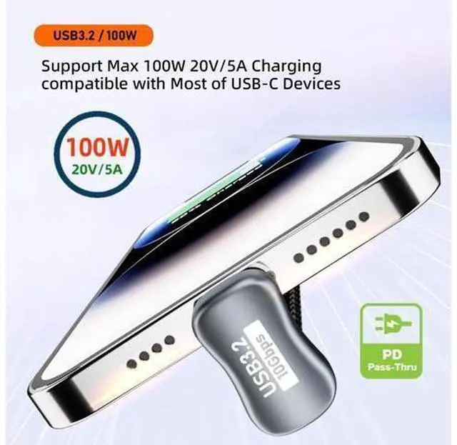Alt view image 6 of 7 - 0.5M Opposite U Shape Back Angled USB-C USB 3.1 Type C Male to Female Extension Data Cable 10Gbps 100W with Sleeve
