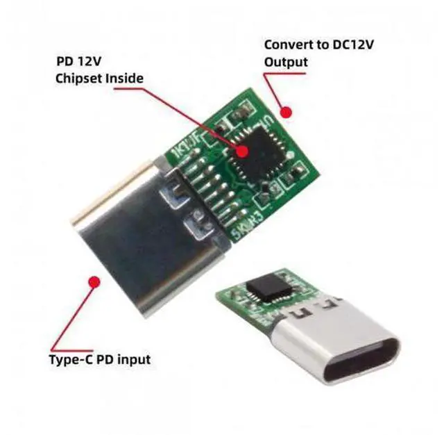 Alt view image 4 of 7 - USB 3.1 Type C USB-C Female to DC 12V 4.8x1.7mm Plug Adapter PD Emulator Trigger 90 Degree Angled