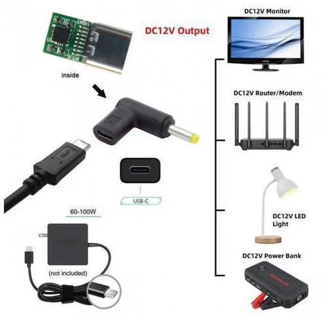 Alt view image 7 of 7 - USB 3.1 Type C USB-C Female to DC 12V 4.8x1.7mm Plug Adapter PD Emulator Trigger 90 Degree Angled