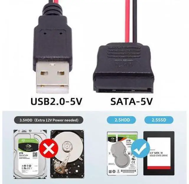 Alt view image 2 of 6 - DC 5V Single USB to SATA 15Pin Power Cable for 2.5 inch SATA HDD SSD Disk Driver 5V 2A Max