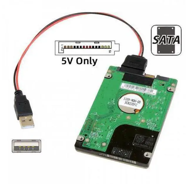 Alt view image 4 of 6 - DC 5V Single USB to SATA 15Pin Power Cable for 2.5 inch SATA HDD SSD Disk Driver 5V 2A Max
