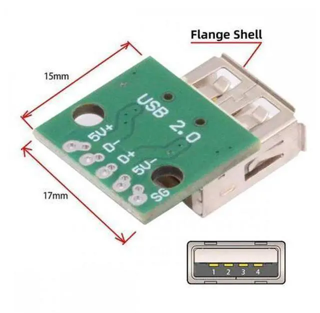 Alt view image 6 of 7 - 5pcs/set DIY OEM USB2.0 Type-A Female Receptacle Socket Connector with Flange PCB Mounting Assembly Solder Type 480Mbps