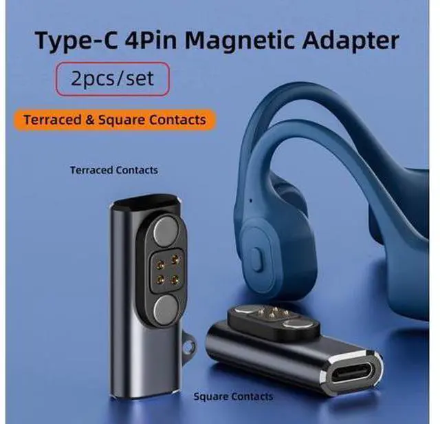 Alt view image 2 of 7 - 2pcs/lot Magnetic Charging Adapter USB Type-C to Pitch 2.5mm with 4-Pin Terraced Square Contacts Compatible with Bone Conduction Headphone