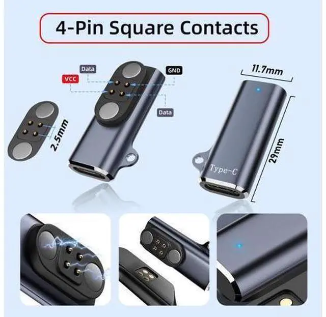 Alt view image 7 of 7 - 2pcs/lot Magnetic Charging Adapter USB Type-C to Pitch 2.5mm with 4-Pin Terraced Square Contacts Compatible with Bone Conduction Headphone