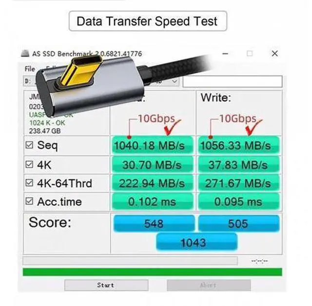 Alt view image 6 of 7 - 0.5M 90 Degree Low Profile Angled Type-C USB-C Male to Male USB3.1 10Gbps 100W Data Cable for Laptop Phone