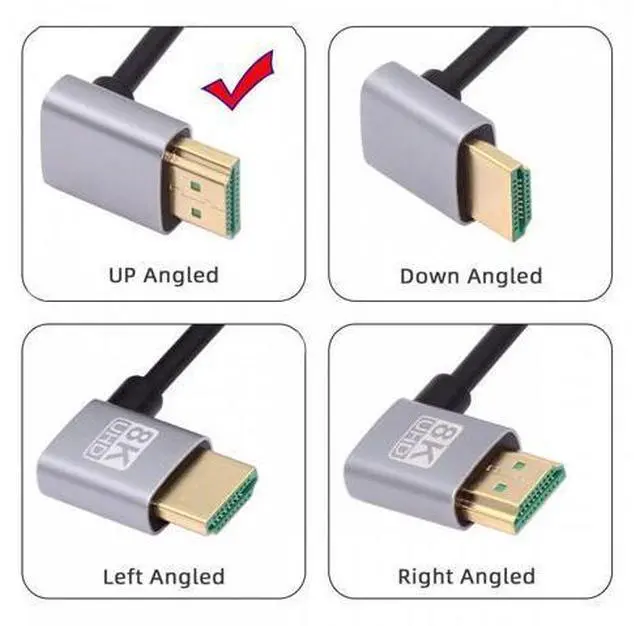 Alt view image 4 of 7 - HDMI 2.1 Ultra Thin HDTV Cable 8K 4K Hyper Super Flexible Slim Cord Up Angled to Up Angled 90 Degree Type-A for Computer HDTV