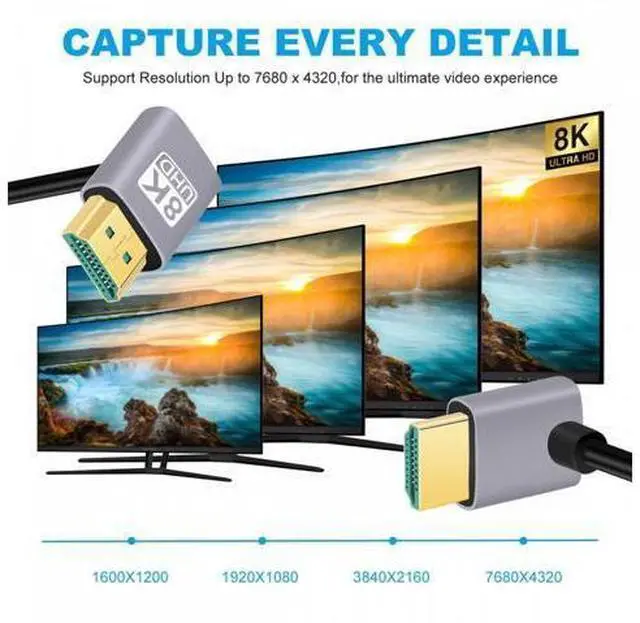 Alt view image 5 of 7 - HDMI 2.1 Ultra Thin HDTV Cable 8K 4K Hyper Super Flexible Slim Cord Up Angled to Up Angled 90 Degree Type-A for Computer HDTV
