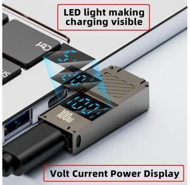 Alt view image 6 of 7 - Cable Type-C USB-C Input to DC 7.4x5.0mm Jack Smart LED Display 100W Output Power 20V 5A PD Charge 65W Adapter for DELLLaptop