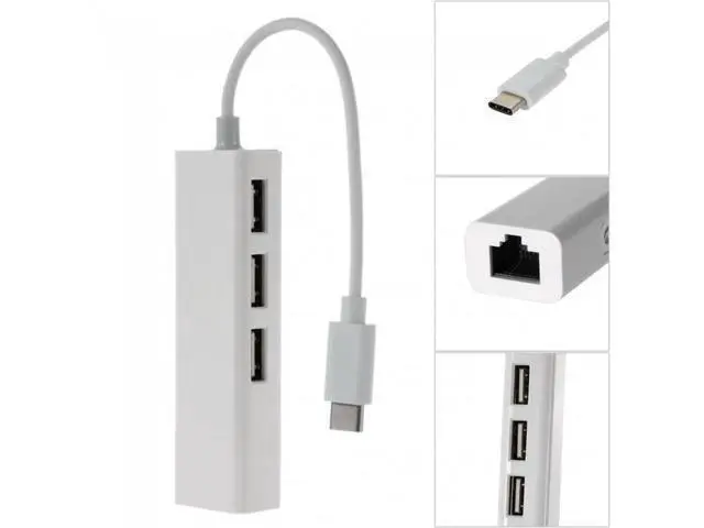 Alt view image 4 of 6 - SM USB 3.1 Type C USB-C Multiple 3 Ports Hub with Ethernet Network LAN Adapter For Mac & Laptop
