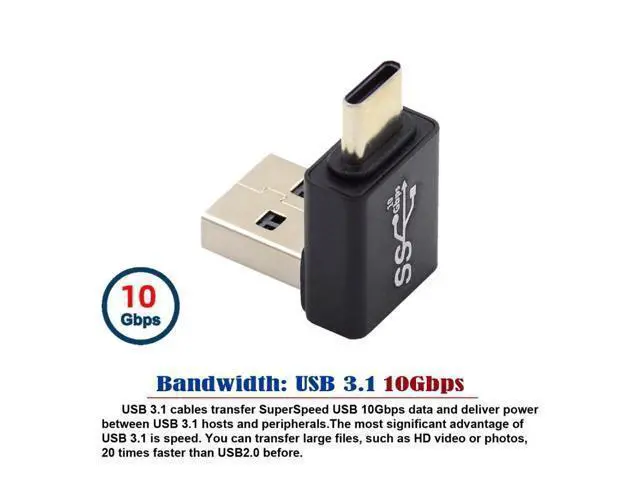 Alt view image 4 of 7 - HKCY Down Angled USB3.0 Type A Male to USB 3.1 Type C Male Data 10Gbps Charge Adapter 90 Degree for Laptop Phone