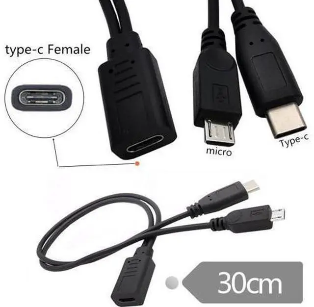 Alt view image 3 of 7 - HKCY Type-C USB-C Female to USB-C Type C USB 3.1 & Micro USB Male Splitter Extension Charge Cable