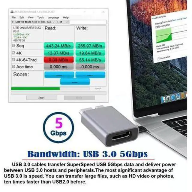 Alt view image 6 of 7 - HKCY USB-C USB 3.1 Type C Female to Micro USB 3.0 Male Data Adapter 10Gbps Data Power for Laptop SSD Disk