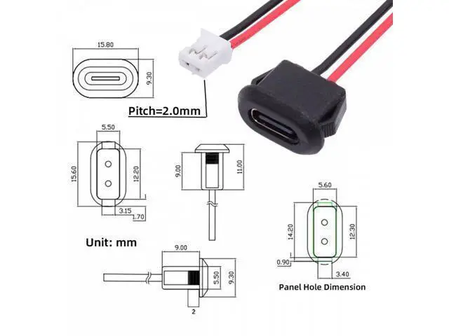 Alt view image 3 of 7 - 5pcs/set DIY OEM Type C Female Socket to 2Pin Header Cable Pitch=2.0mm Latch Mount Type DC 5V Power