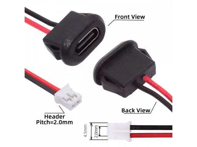 Alt view image 6 of 7 - 5pcs/set DIY OEM Type C Female Socket to 2Pin Header Cable Pitch=2.0mm Latch Mount Type DC 5V Power