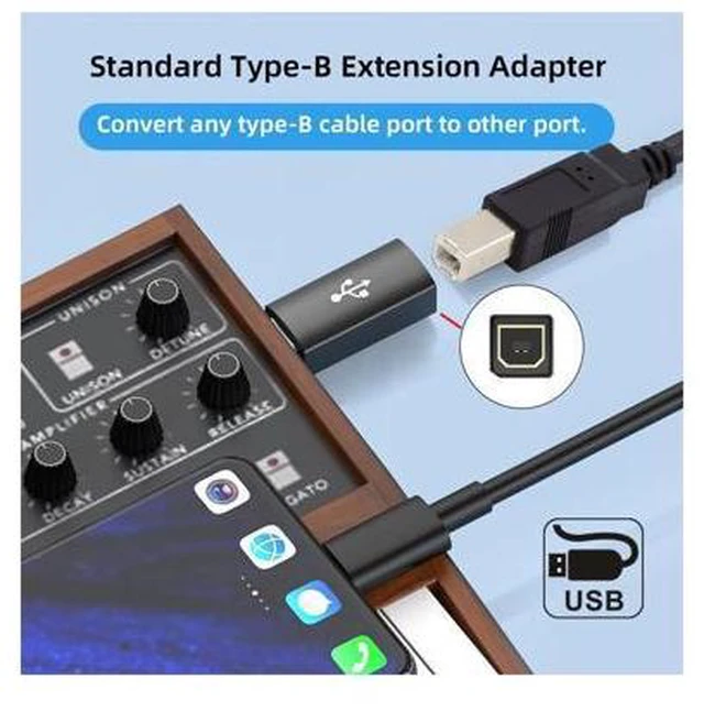 Alt view image 4 of 7 - 2pcs/lot USB 2.0 B Type Female to Type-C Male Angled & Straight Extension Adapter for Printer Phone Disk