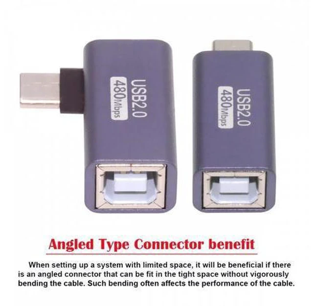 Alt view image 6 of 7 - 2pcs/lot USB 2.0 B Type Female to Type-C Male Angled & Straight Extension Adapter for Printer Phone Disk
