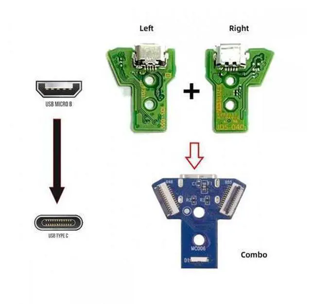 Alt view image 2 of 7 - DIY Solder Type-C Female Socket Replace Micro-USB 5Pin for PS4 DualShock JDS-040 JDS-055 Repair Part Board Connector Module