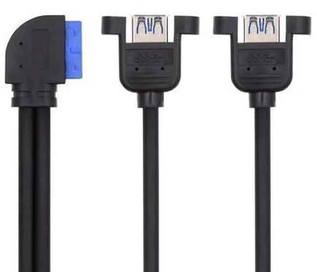 Main image of HKCY Left Angled 19/20Pin Header to USB 3.0 Dual Ports Female Screw Mount Type Cable 90 Degree 5Gbps