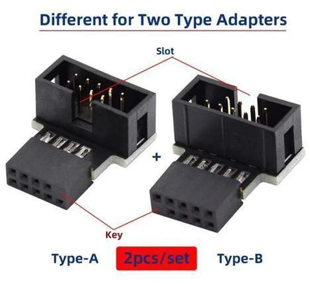 Alt view image 3 of 7 - HKCY 1set Down & Up Angled USB 2.0 10Pin 9Pin Header Male to Female Extension Adapter 90 Degree for Motherboard