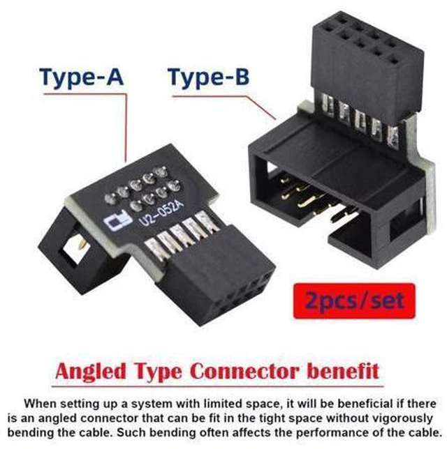 Alt view image 4 of 7 - HKCY 1set Down & Up Angled USB 2.0 10Pin 9Pin Header Male to Female Extension Adapter 90 Degree for Motherboard