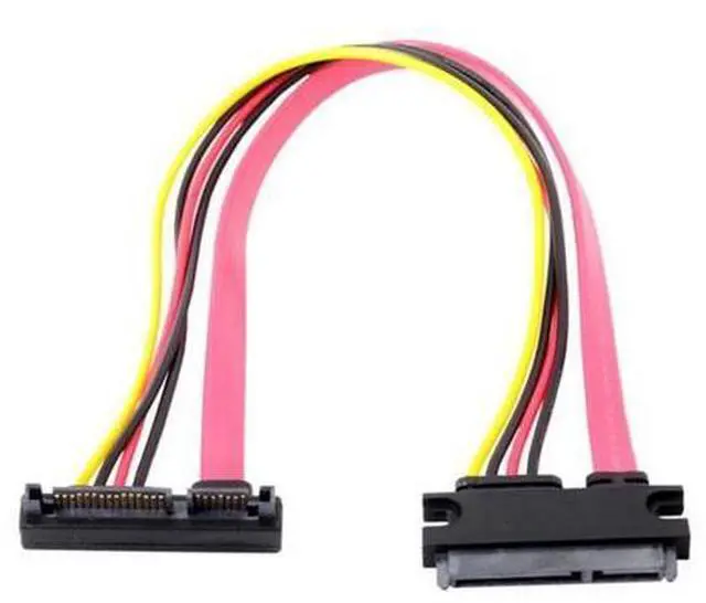 Main image of SM Up Angled SATA III 3.0 7+15 22 Pin SATA Male to Female Data Power Extension Cable 30cm
