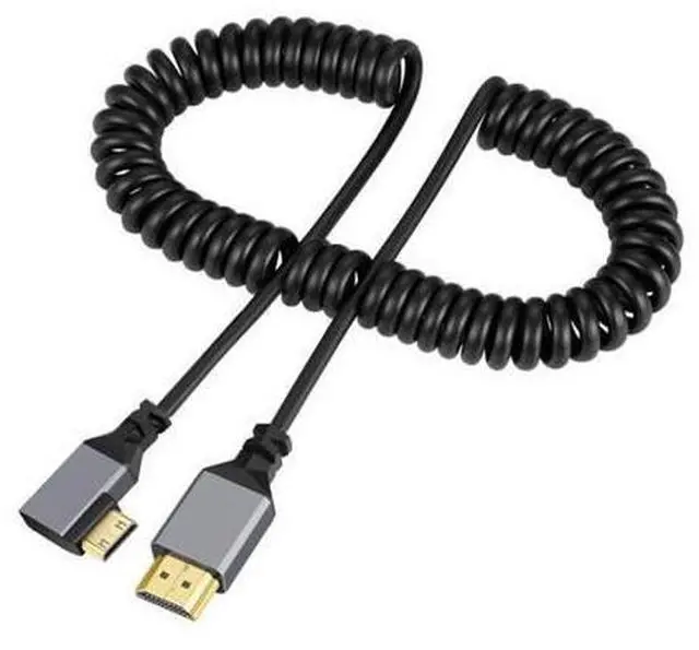 Main image of HKCY Mini HDMI 2.0 Male to HDMI Male 4K 60hz Stretch Coiled Cable Right Angled 90 Degree for HDTV Computer Laptop Monitor
