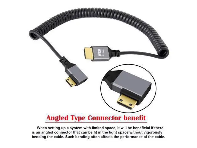 Alt view image 5 of 7 - HKCY Mini HDMI 2.0 Male to HDMI Male 4K 60hz Stretch Coiled Cable Right Angled 90 Degree for HDTV Computer Laptop Monitor