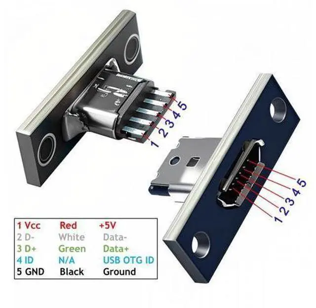 Alt view image 3 of 7 - 5pcs/set DIY OEM Micro-USB 5Pin Female Type-B Socket Connector Panel Mount Type with PC Board USB 2.0 Pinout