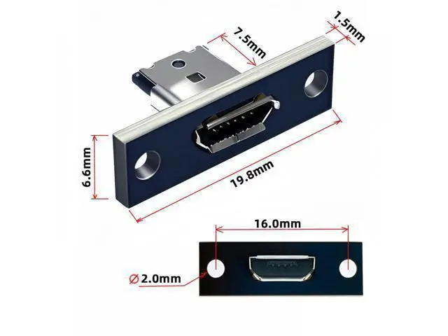 Alt view image 7 of 7 - 5pcs/set DIY OEM Micro-USB 5Pin Female Type-B Socket Connector Panel Mount Type with PC Board USB 2.0 Pinout