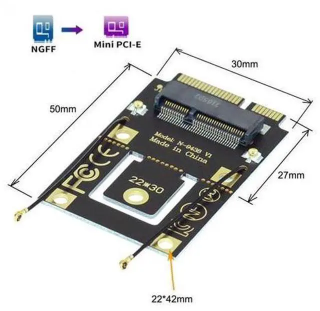 Main image of NGFF M.2 Key-A to Mini PCI-E PCI Express Converter Adapter for 9260 8265 7260 AC Wifi Bluetooth Wireless Card