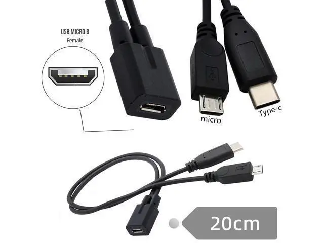 Alt view image 5 of 7 - Micro USB Female to USB-C Type C USB 3.1 & Micro USB Male Splitter Extension Charge Cable UC-004