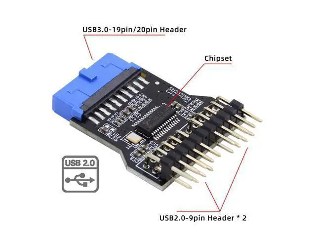Alt view image 6 of 7 - HKCY Motherboard 19pin USB 3.0 Header 1 to 2 USB2.0 9Pin Female Extension HUB Connector Adapter Port Multilier