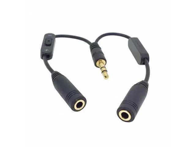 Alt view image 6 of 7 - Black 3.5mm Stereo Male to Double 3.5mm Female Audio Headphone Y Splitter Cable with Volume Switch RC-079
