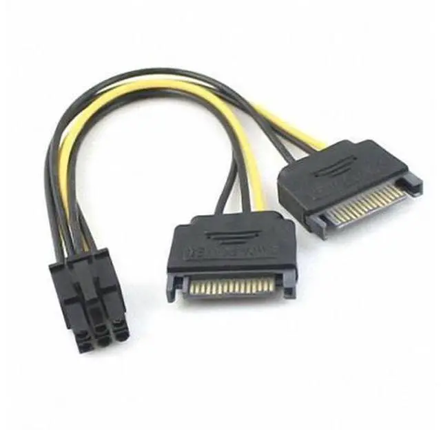 Main image of CY Dual two SATA 15 Pin Male M to PCI-e Express Card 6 Pin Female Graphics Video Card Power Cable 15cm SA-117