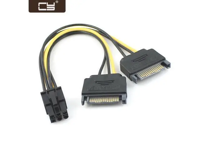 Alt view image 3 of 4 - CY Dual two SATA 15 Pin Male M to PCI-e Express Card 6 Pin Female Graphics Video Card Power Cable 15cm SA-117