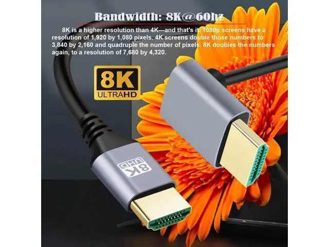 Alt view image 2 of 7 - 1.0M HDMI 2.1 Ultra Thin HDTV Cable 8K 4K Hyper Super Flexible Slim Cord Down Angled 90 Degree Type-A Male to Male for Computer HDTV