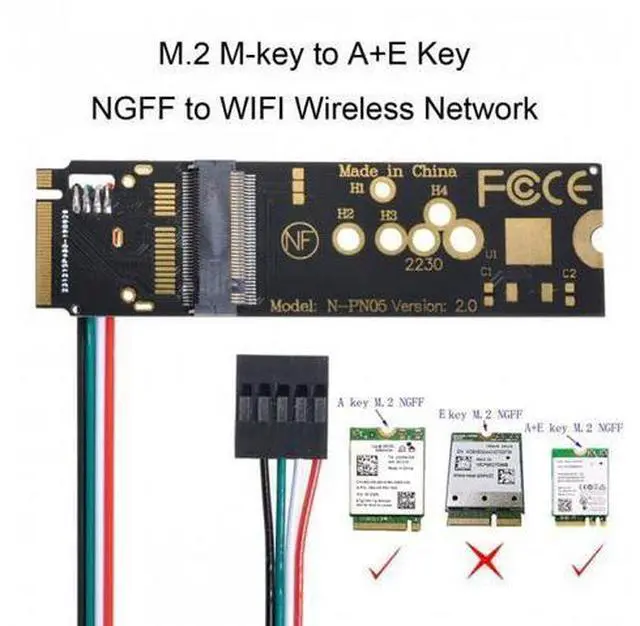 Main image of Wireless NGFF A/E-Key WiFi Card to M.2 NGFF Key-M NVME SSD Adapter for AX200 Wifi 6 Bluetooth 5.1