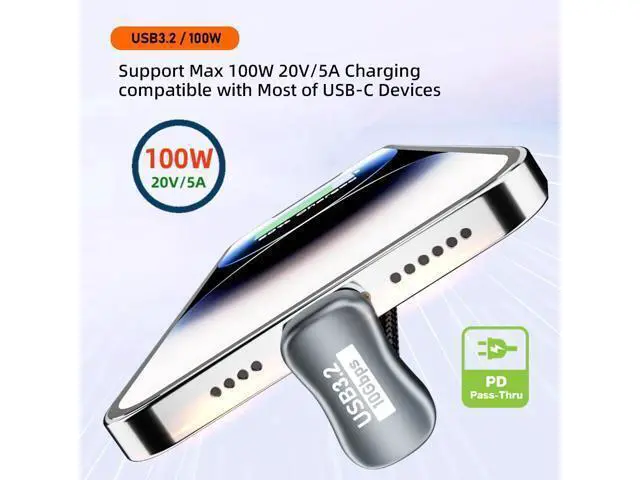 Alt view image 6 of 7 - 0.5M Opposite U Shape Back Angled USB-C USB 3.1 Type C Male to Male Extension Data Cable 10Gbps 100W with Sleeve