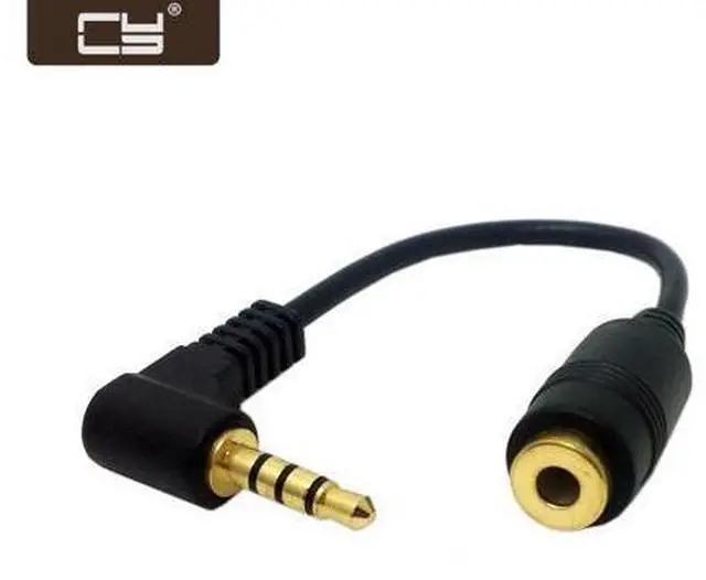 Main image of 90 degree right angled 3.5mm 4 poles Audio Stereo Male to Female Extension Cable 10cm Black RC-003
