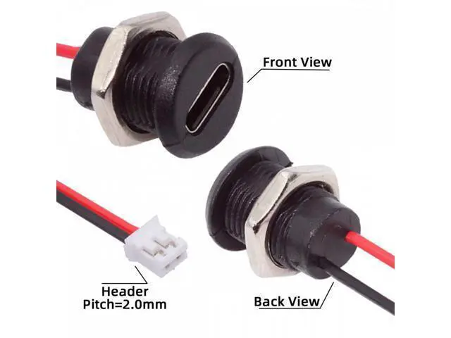 Alt view image 5 of 7 - 5pcs/set DIY OEM Type C Female Socket to 2Pin Header Cable Pitch=2.0mm Panel Mount Type DC 5V Power