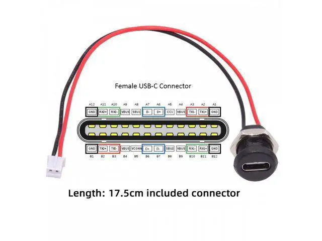 Alt view image 6 of 7 - 5pcs/set DIY OEM Type C Female Socket to 2Pin Header Cable Pitch=2.0mm Panel Mount Type DC 5V Power