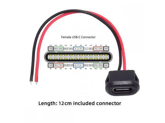 Alt view image 2 of 7 - Cable 2pcs/set DIY OEM Type-C USB-C Female Socket to 2Pin Open Cable Latch Mount Type DC 5V Power