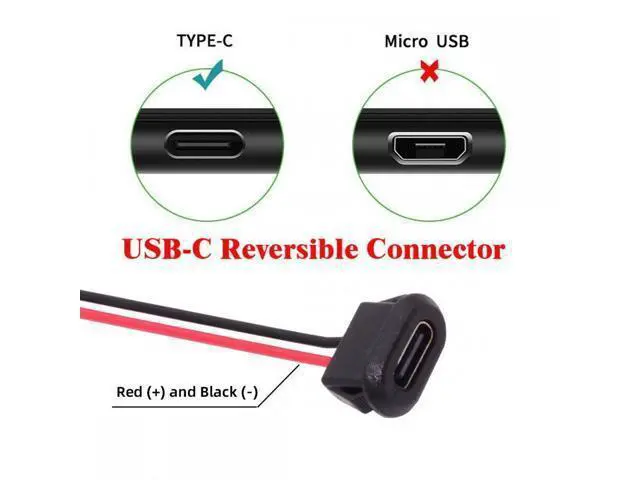 Alt view image 5 of 7 - Cable 2pcs/set DIY OEM Type-C USB-C Female Socket to 2Pin Open Cable Latch Mount Type DC 5V Power