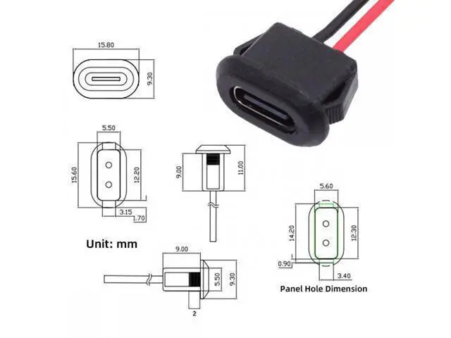 Alt view image 3 of 7 - Cable 2pcs/set DIY OEM Type-C USB-C Female Socket to 2Pin Open Cable Latch Mount Type DC 5V Power