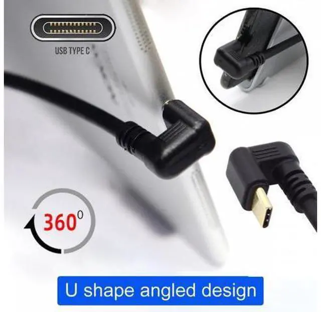 Alt view image 5 of 7 - CY Right Angled USB3.0 Type-A to Type C USB-C Male to Male Power Data Cable 5Gbps USB-C Opposite U Shape Back Angled