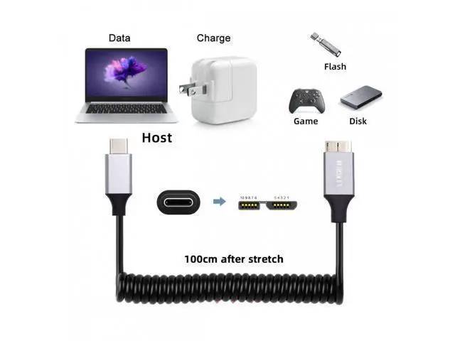 Alt view image 7 of 7 - USB-C Type-C Host to Micro-USB3.0 Male OTG Stretch Coiled Cable 100cm Extension 5Gbps for Disk Phone Camera Data
