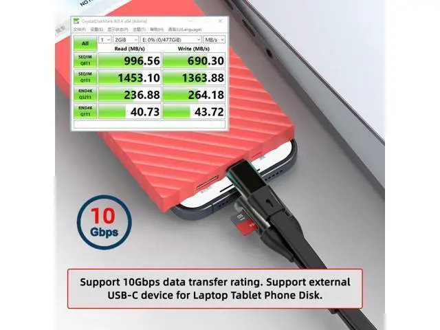 Alt view image 4 of 7 - Type-C USB-C Male to Male USB 3.1 10Gbps & TF Micro-SD Card Reader Flat Slim FPC Data Cable for Laptop Phone
