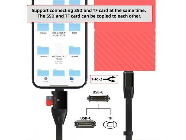 Alt view image 5 of 7 - Type-C USB-C Male to Male USB 3.1 10Gbps & TF Micro-SD Card Reader Flat Slim FPC Data Cable for Laptop Phone